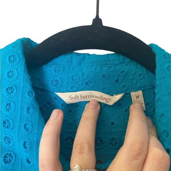 SOFT SURROUNDINGS Women's Midi Length Marisol Dress Blue Size Medium Eyelet - Picture 5 of 9